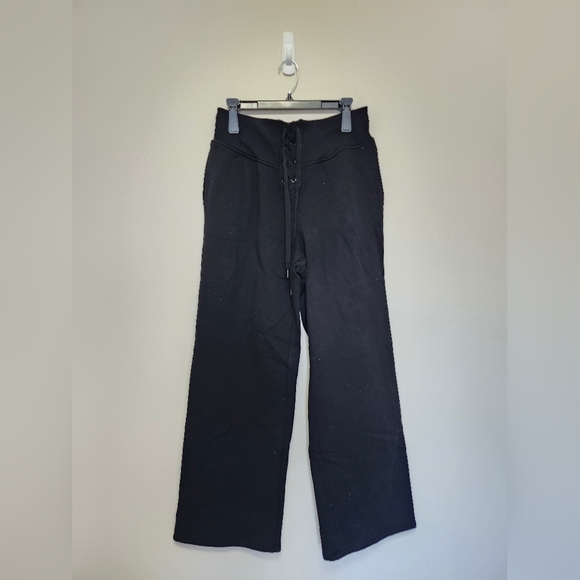 Victoria's Secret Fleece Lace Up High Waist Wide Leg Black Sweatpants Large Long - Picture 3 of 7
